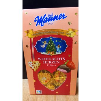 Manner Weihnachtsherzen erdbeer szívdesszert 210g